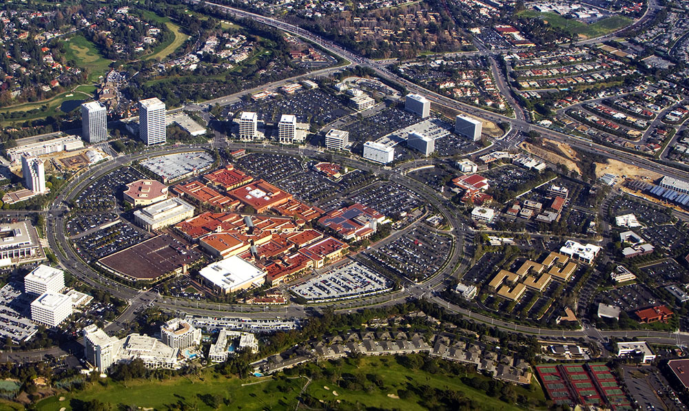 An aerial view Fashion Island in Newport Beach California.